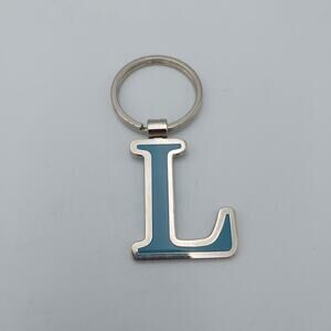 Vintage Silver‎ And Blue Letter L Keychain Metal Key Ring Nine West